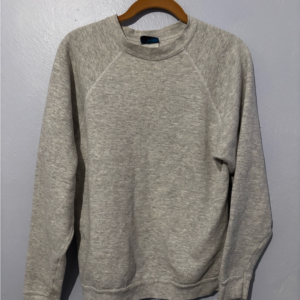 Gray Crewneck Sweater with Ribbed Cuffs